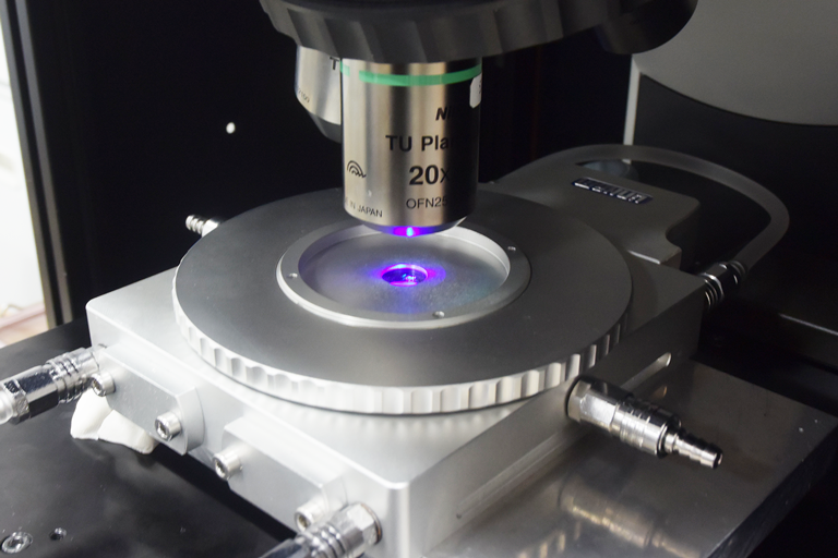 High resolution Raman spectroscopy is available as an option, which evaluates the crystallinity  and stress in a sample.