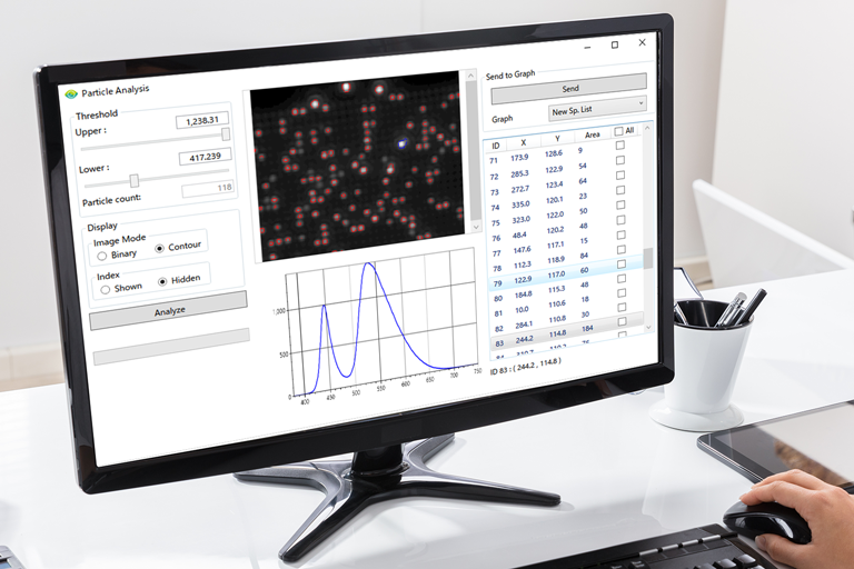 Dispersed nanoparticles can be detected, counted and listed together with spectral information.